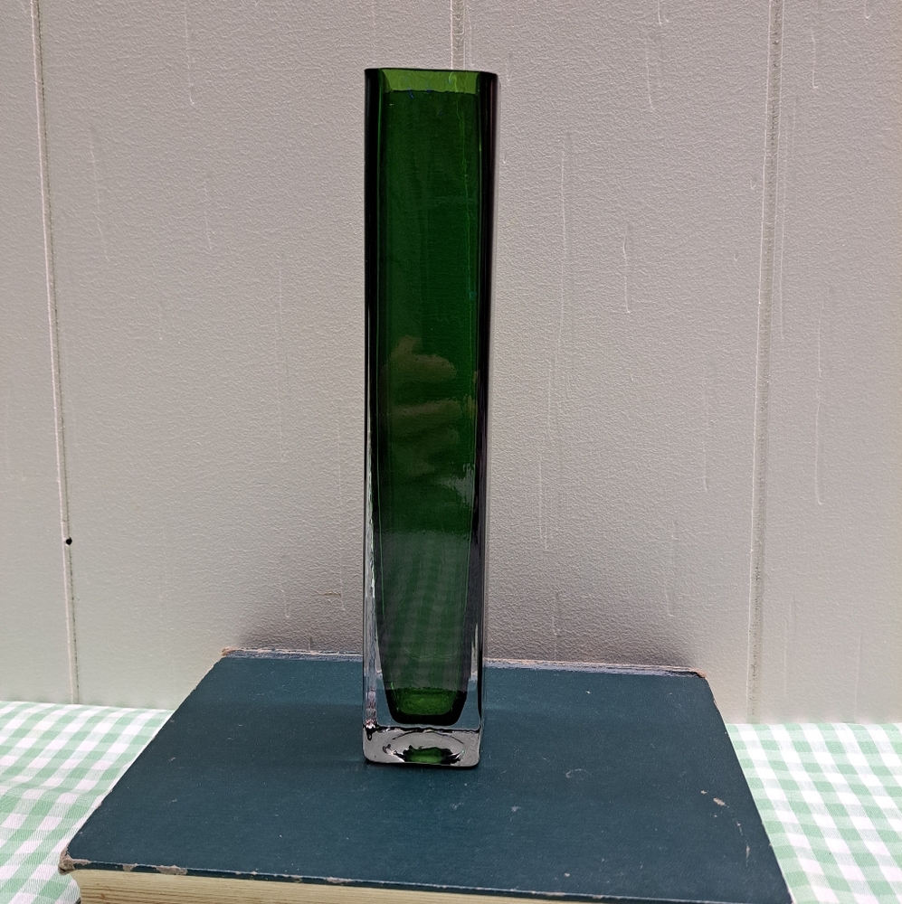 Vintage Green Glass Bud Vase